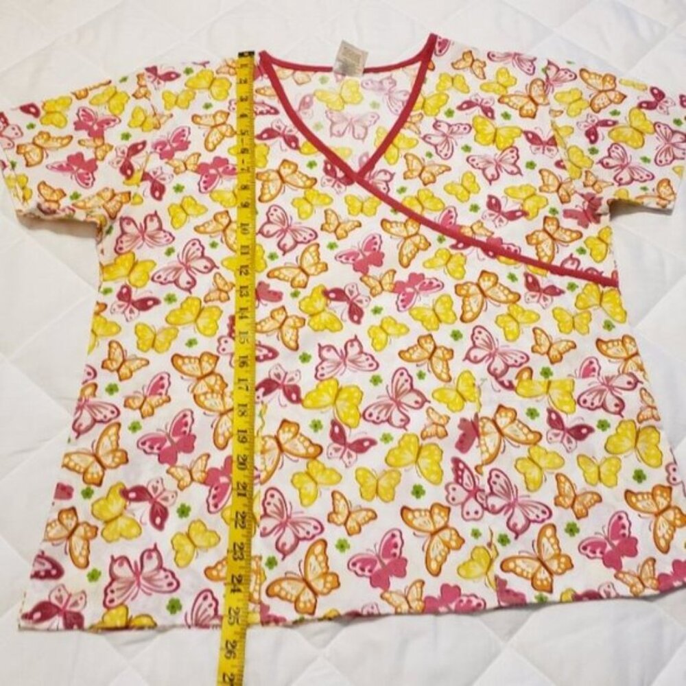Just Love Large Scrub Top- Pink Yellow Butterflies